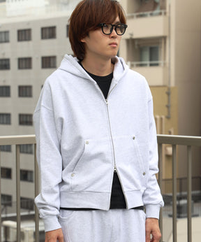 切り替えリベットジップパーカー 12oz / リベット ジップ パーカー 裏毛 フーディ アッシュグレー