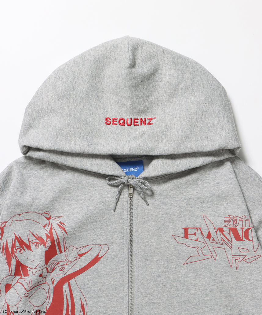 EVA CHARCTER ZIP PK / オーバーサイズ ビッグシルエット ジップパーカー 刺繍 プリント フーディ 裏起毛 ユニセックス グレー