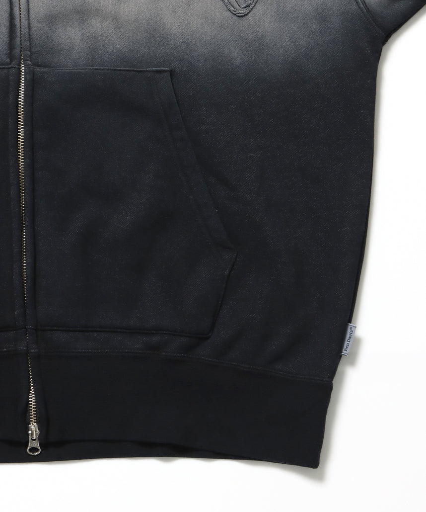 LETTERS FADED ZIP HOODIE / オーバーサイズ 裏起毛 パーカー ジップ フード ヴィンテージライク ブラック系