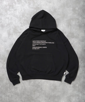 ヘビーウエイトメッセージプルパーカー / プルオーバー パーカー 裏毛 プリント フーディ ブラック