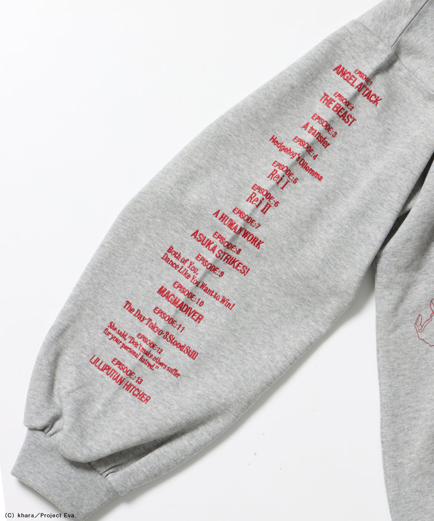 EVA CHARCTER ZIP PK / オーバーサイズ ビッグシルエット ジップパーカー 刺繍 プリント フーディ 裏起毛 ユニセックス グレー