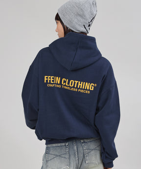 ヘビーウエイトセンターミニロゴジップパーカー / パーカー 裏起毛 ジップ 刺繍 ロゴ フーディ ダブルジップ ネイビー