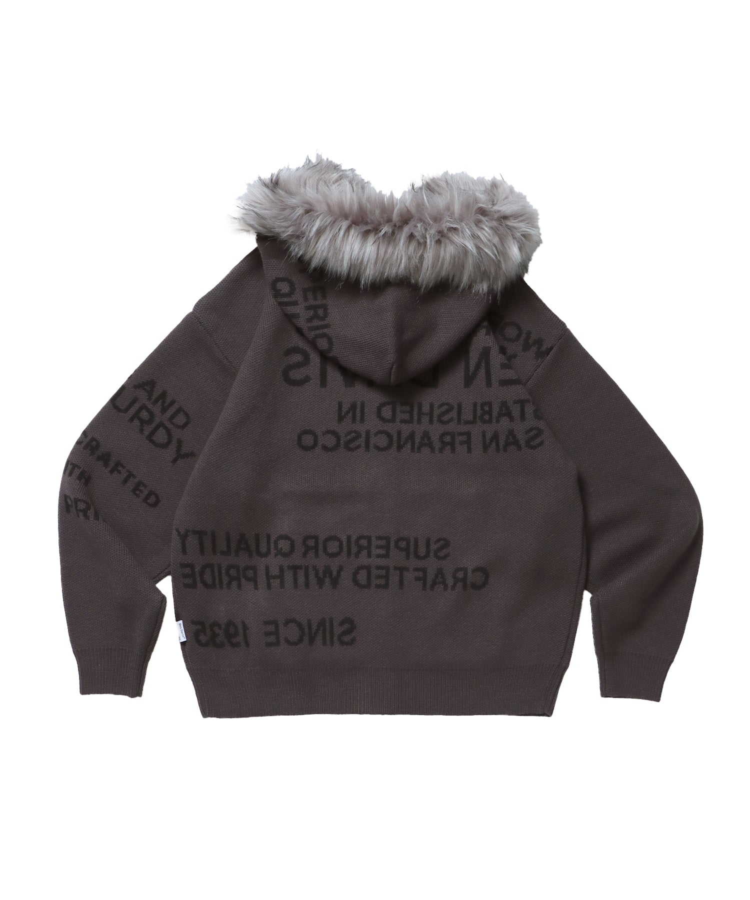 FAUX FUR TRIM KNIT JACKET / オーバーサイズ ニット ファー ジップパーカー フーディ ダブルジップ チャコール