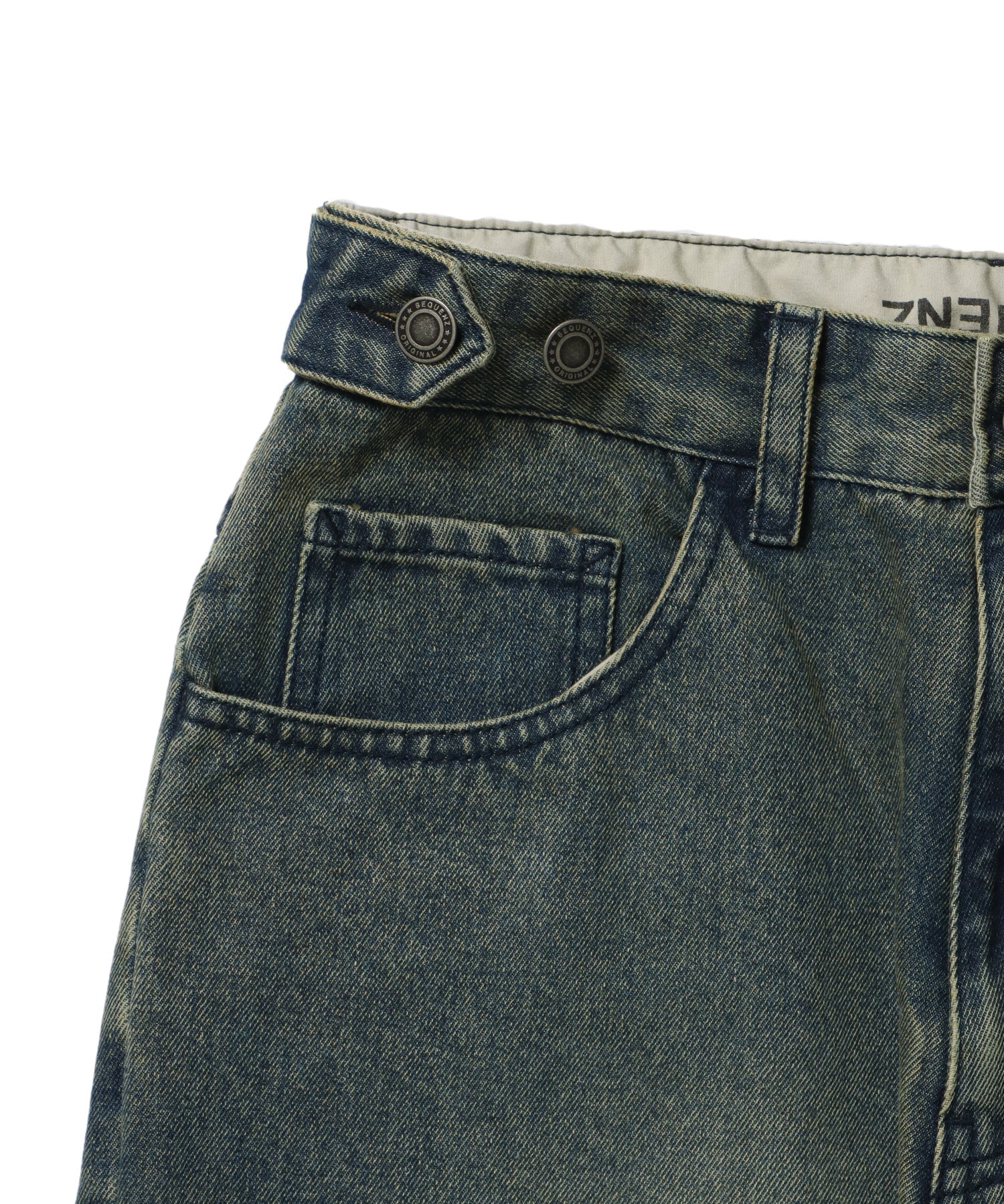 sqnz carve logo ladies denim / パンツ デニム リジッド 加工 カーブ 刺繍 ネイビー