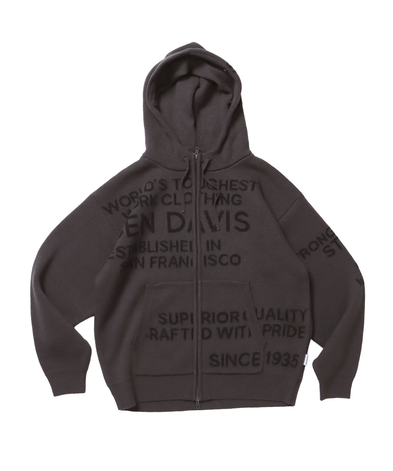 FAUX FUR TRIM KNIT JACKET / オーバーサイズ ニット ファー ジップパーカー フーディ ダブルジップ チャコール