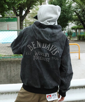 BLEACHED TWILL ZIP HOODIE /パーカー ジップパーカー ダブルジップ 短丈 刺繍 チャコール