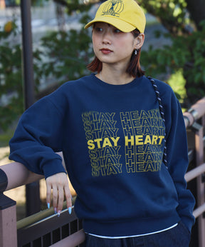 ヘビーウエイトぼかしメッセージロゴスウェット / 裏起毛 スウェット クルーネック プリント ネイビー