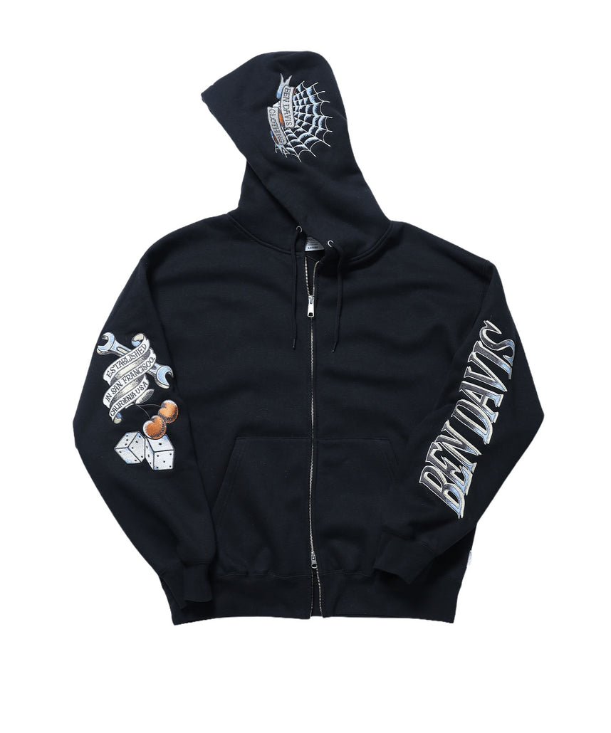 SANMARINO ZIP HOODIE / ジップパーカー フード キャラクター デザイン 裏起毛 ユニセックス ブラック