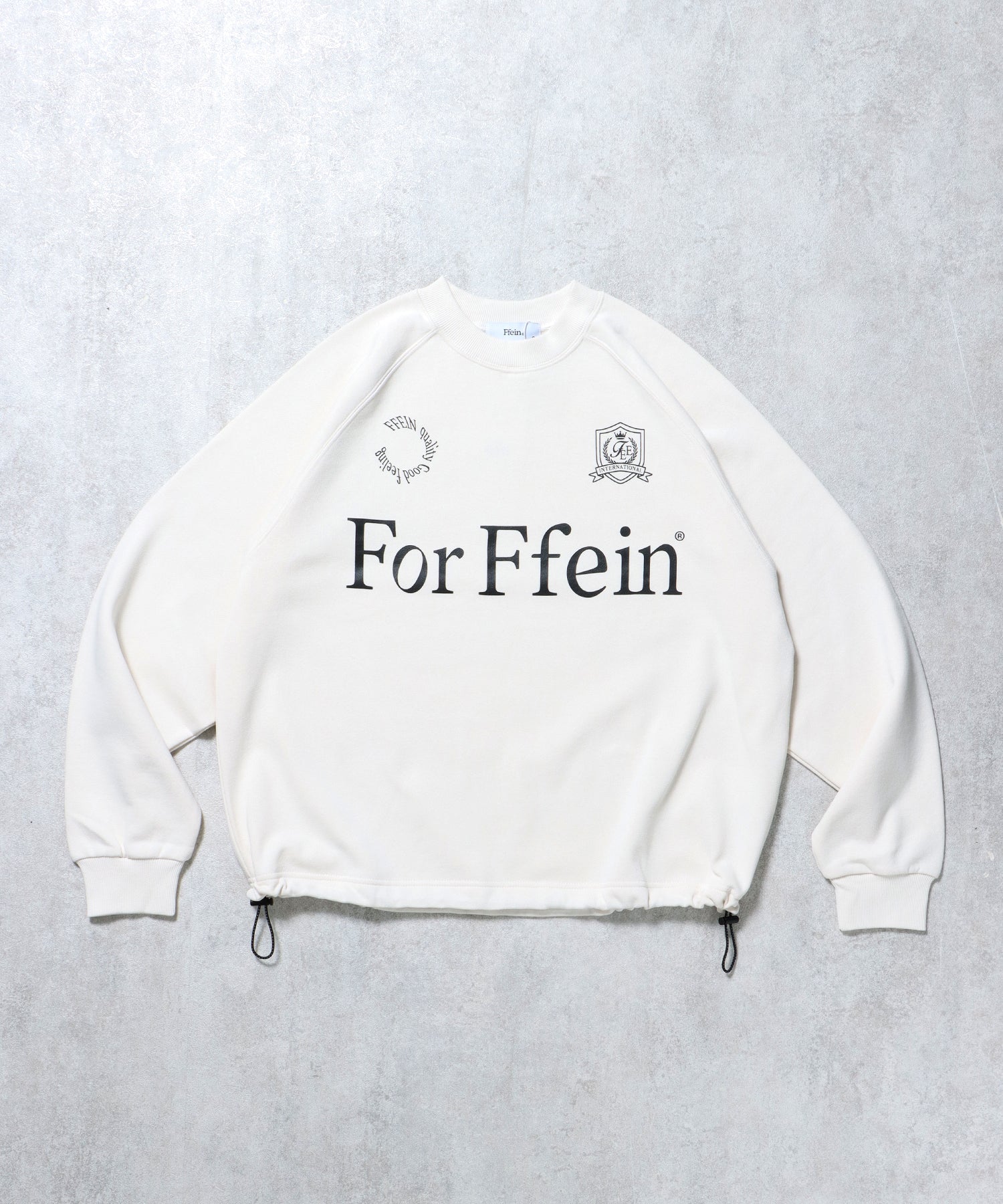 ラグランプルオーバーゲームスウェット / シンプル ドローコード 裏起毛 オーバーサイズ ブランドロゴ オフホワイト