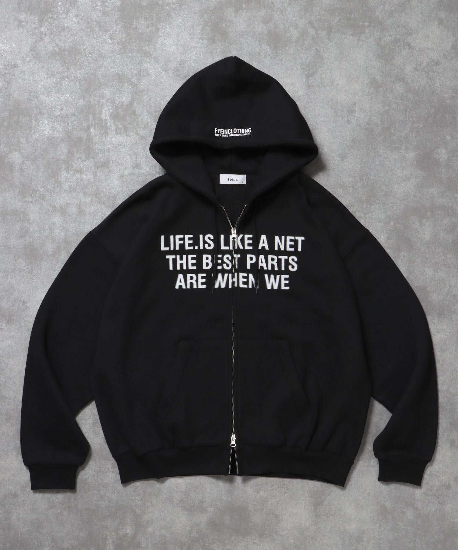 ヘビーウエイトぼかしロゴジップパーカー / パーカー 裏起毛 ジップ 刺繍 ロゴ フーディ ダブルジップ ブラック