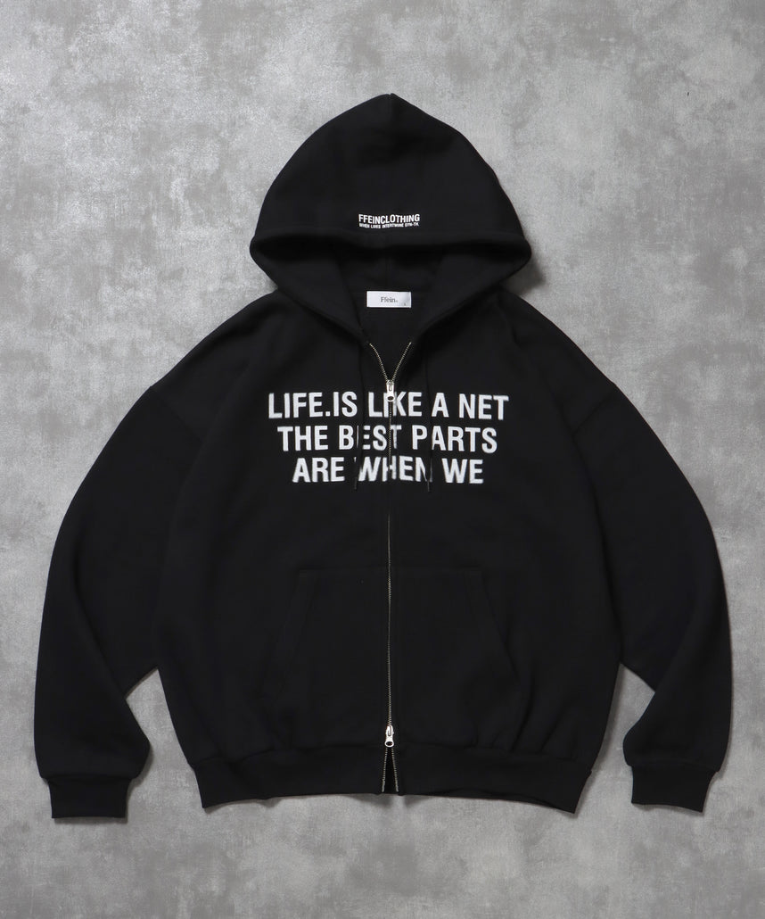 ヘビーウエイトぼかしロゴジップパーカー / パーカー 裏起毛 ジップ 刺繍 ロゴ フーディ ダブルジップ ブラック