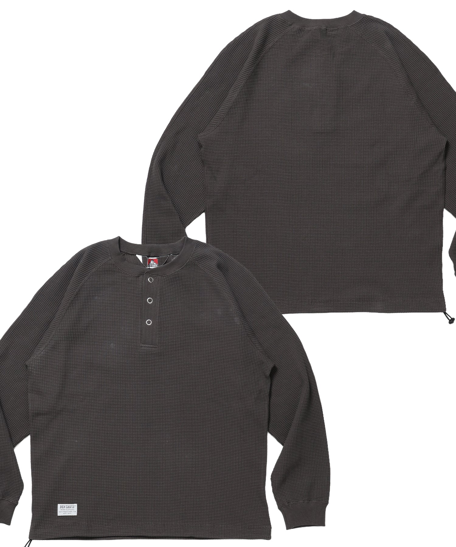 BIG WAFFLE HENLEY WIDE P/O / ワッフル ヘンリー ネック ワイドシルエット ロンT ユニセックス 長袖 ダークブラウン