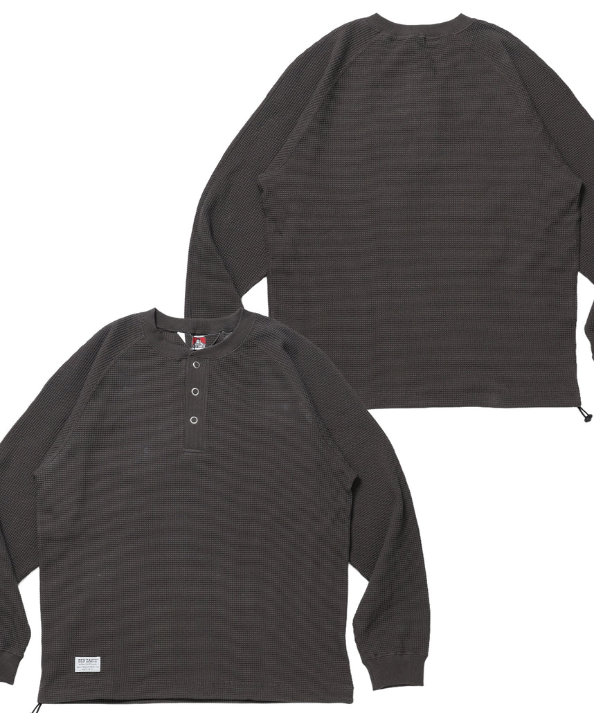 BIG WAFFLE HENLEY WIDE P/O / ワッフル ヘンリー ネック ワイドシルエット ロンT ユニセックス 長袖 ダークブラウン