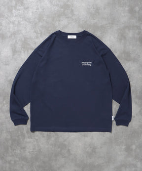 ワンポイントロゴ刺繍ロンT / ロンT 刺繍 ロゴ クルーネック ワンポイント 長袖 ネイビー