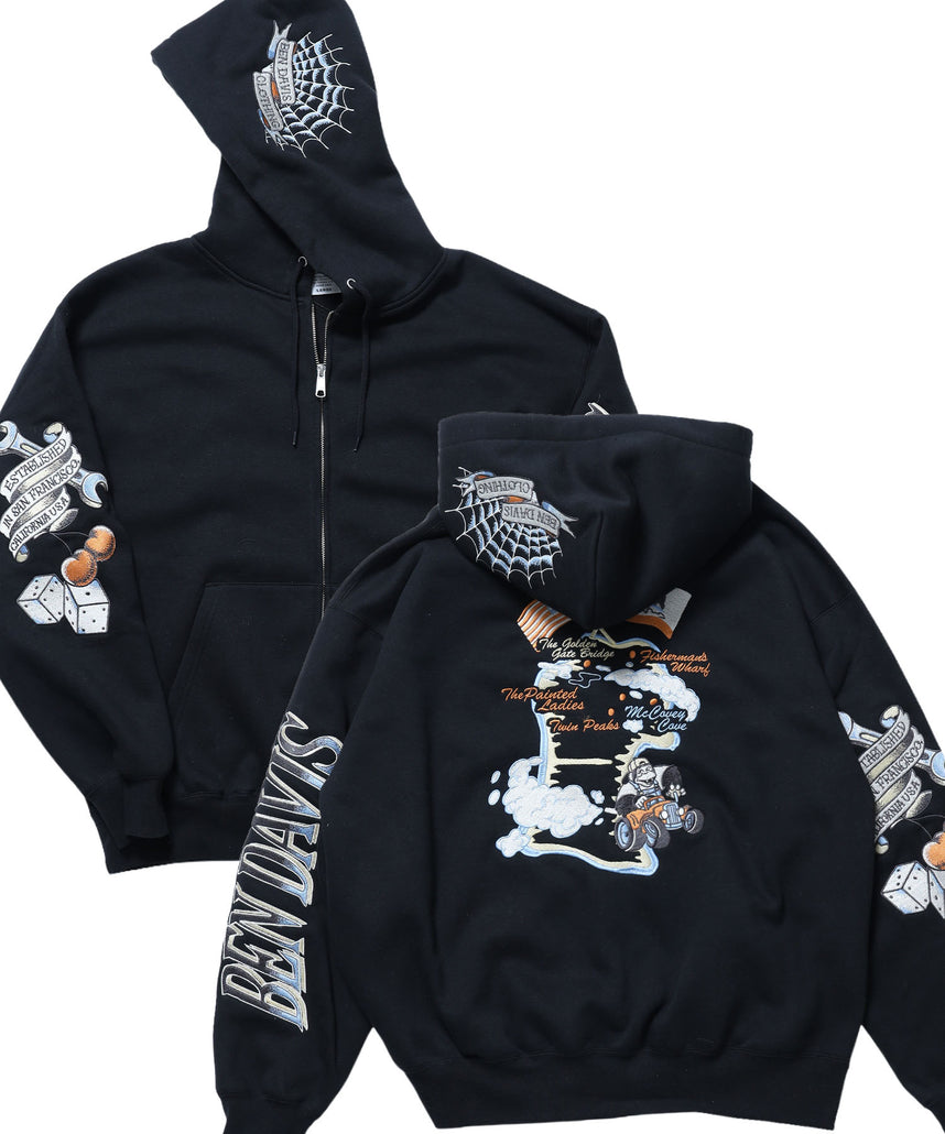 SANMARINO ZIP HOODIE / ジップパーカー フード キャラクター デザイン 裏起毛 ユニセックス ブラック