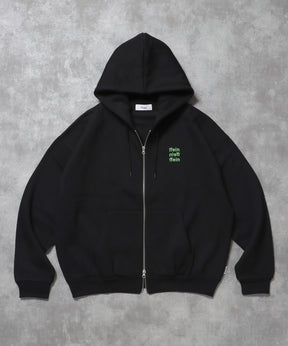 ヘビーウエイトワンポイントロゴジップパーカー / パーカー 裏起毛 ジップ 刺繍 ロゴ フーディ ダブルジップ ブラック