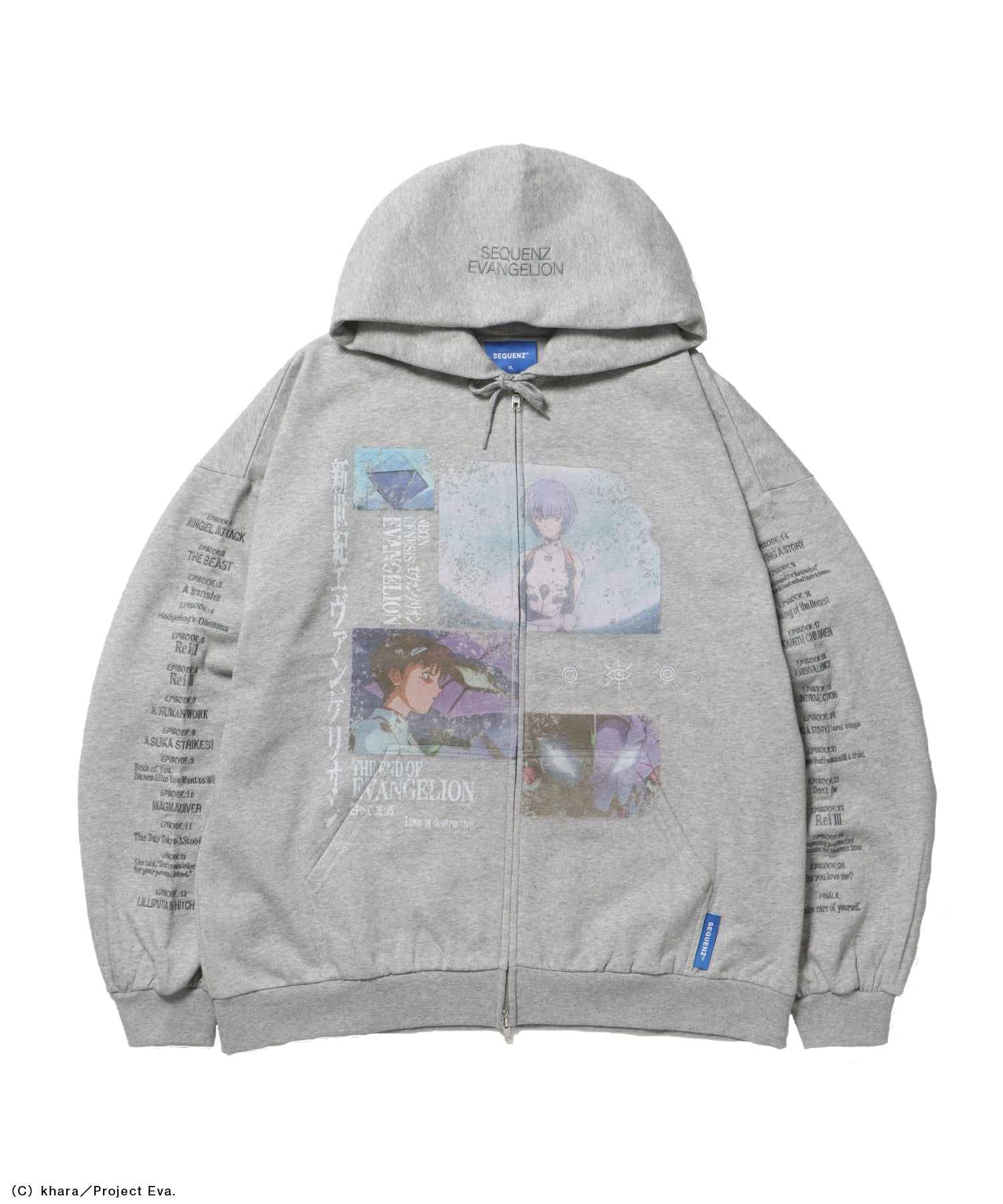 EVA BEST SCENE ZIP PK / オーバーサイズ ビッグシルエット ジップパーカー 刺繍 プリント フーディ 裏起毛 ユニセックス グレー