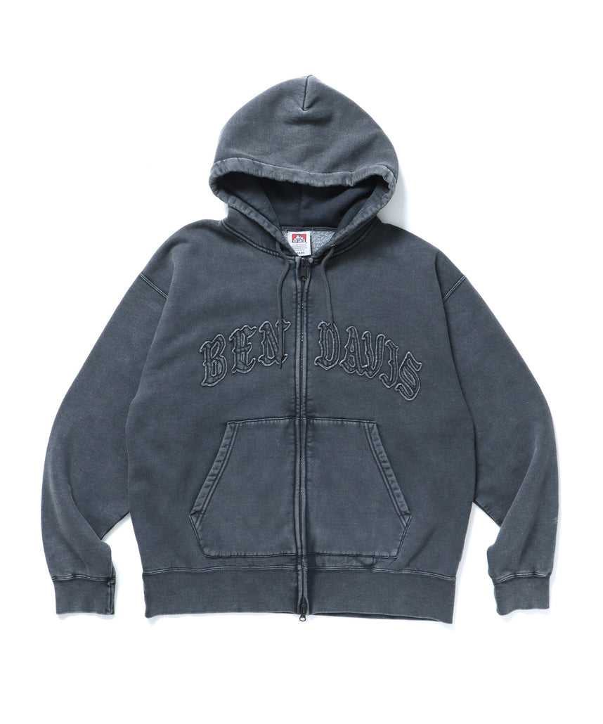 LETTERS FADED ZIP HOODIE / オーバーサイズ 裏起毛 パーカー ジップ フード ヴィンテージライク ブラック