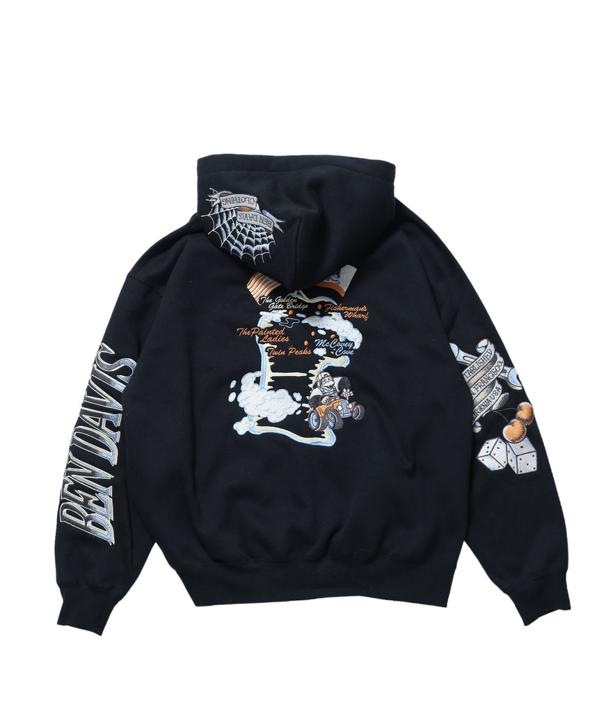 SANMARINO ZIP HOODIE / ジップパーカー フード キャラクター デザイン 裏起毛 ユニセックス ブラック