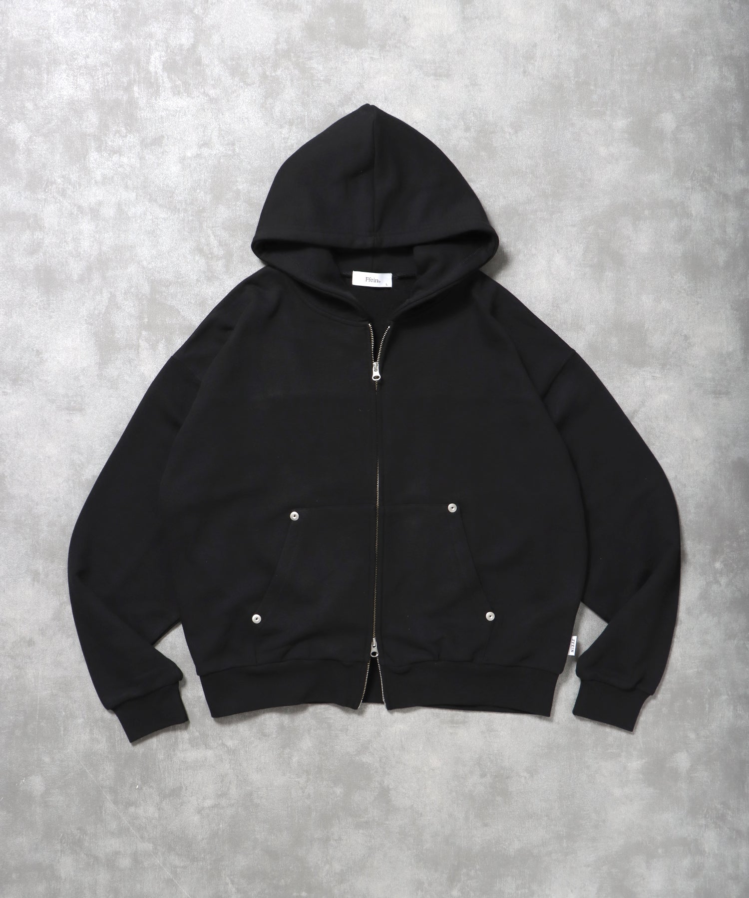 切り替えリベットジップパーカー 12oz /リベット ジップ パーカー 裏毛 フーディ ブラック