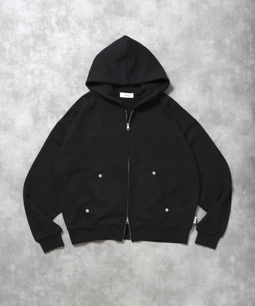 切り替えリベットジップパーカー 12oz /リベット ジップ パーカー 裏毛 フーディ ブラック
