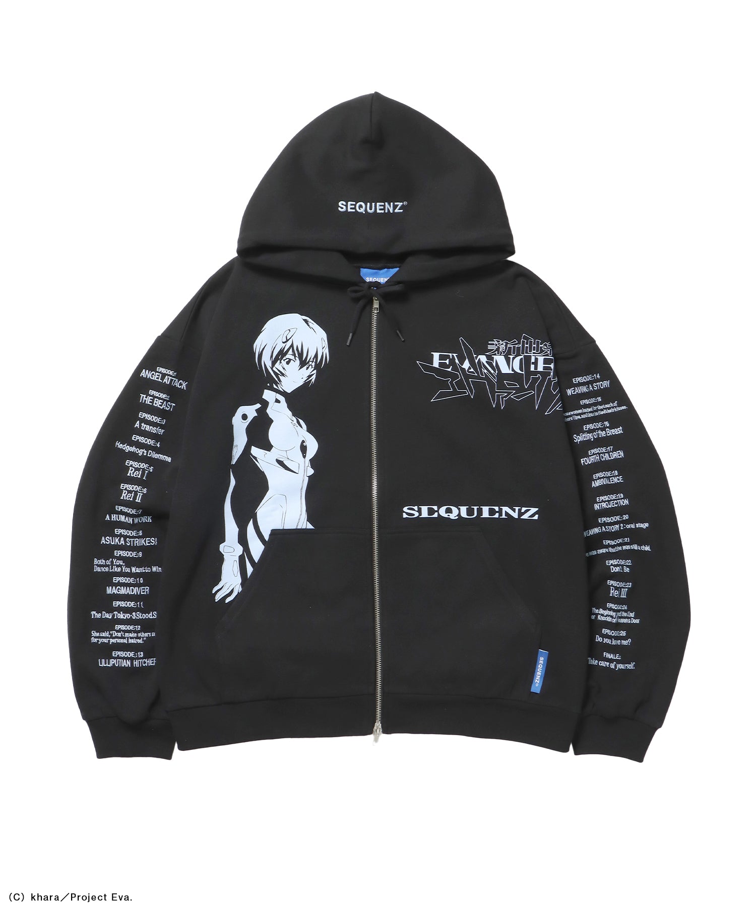 EVA CHARCTER ZIP PK / オーバーサイズ ビッグシルエット ジップパーカー 刺繍 プリント フーディ 裏起毛 ユニセックス ブラック