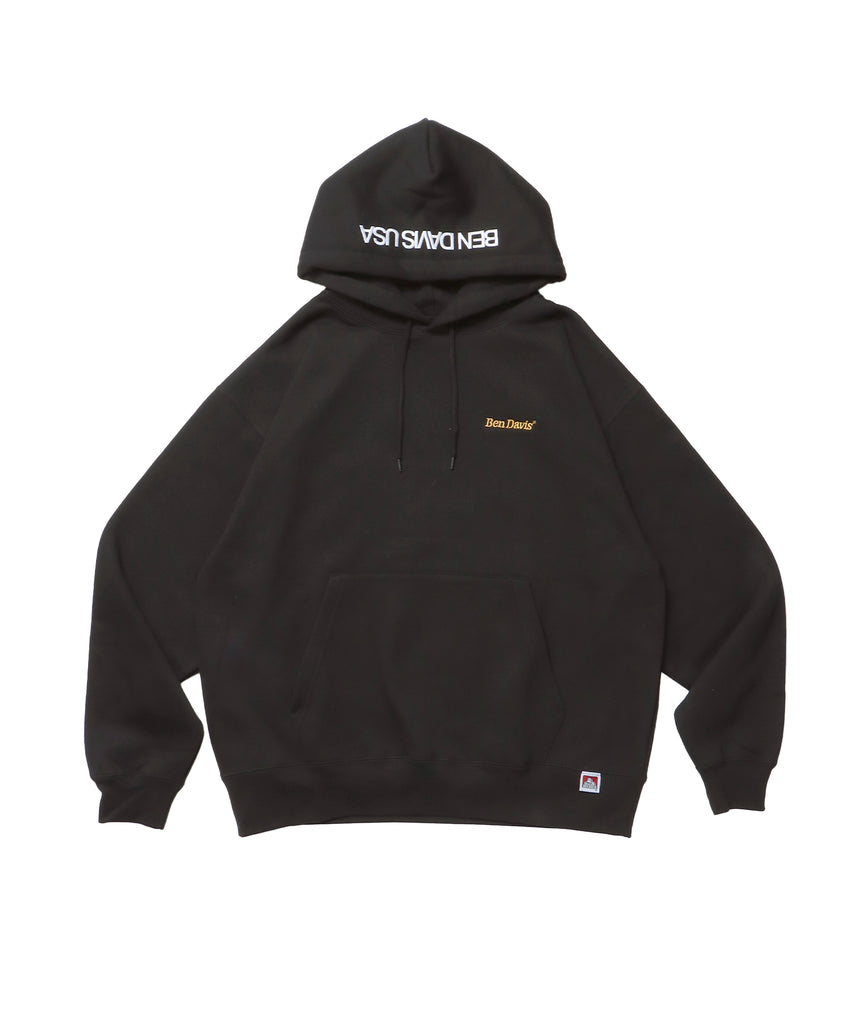 BD LABEL EMB HOODIE / フーディ プルパーカー ヘビーウェイト ワンポイント 刺繍 裏起毛 ブラック
