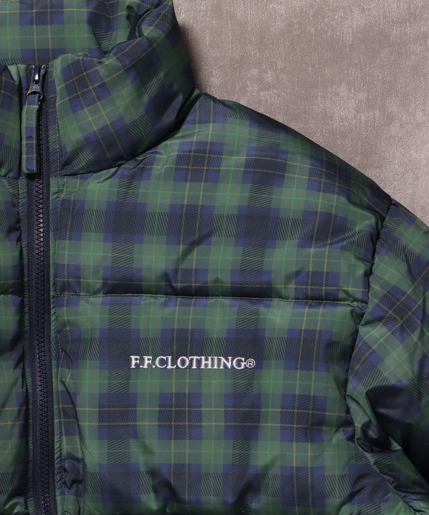 スタンドパファー中綿ダブルジップジャケット / ダウンライク ジャケット 刺繍 チェック 中綿 ドローコード 柄81