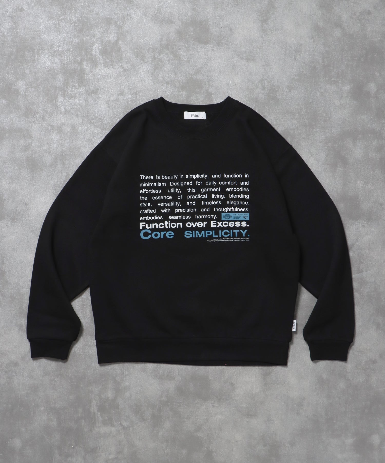 ヘビーウエイトメッセージスウェット / 裏起毛 スウェット クルーネック ワンポイント プリント ブラック