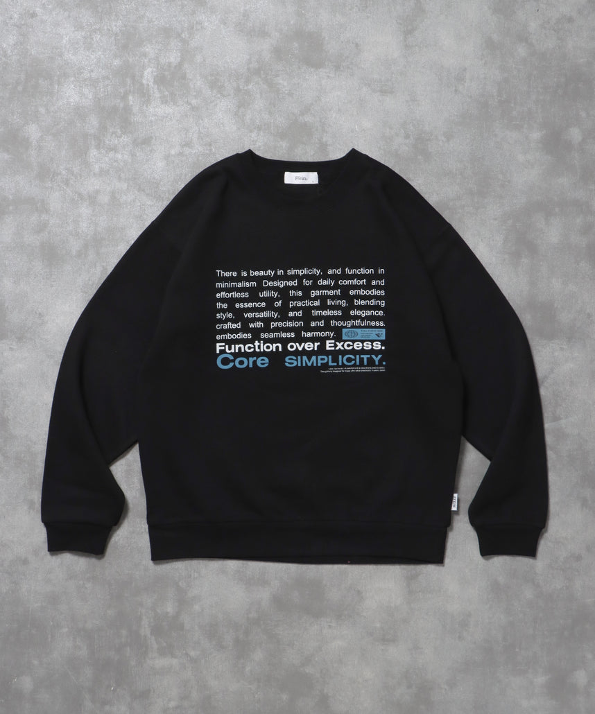 ヘビーウエイトメッセージスウェット / 裏起毛 スウェット クルーネック ワンポイント プリント ブラック
