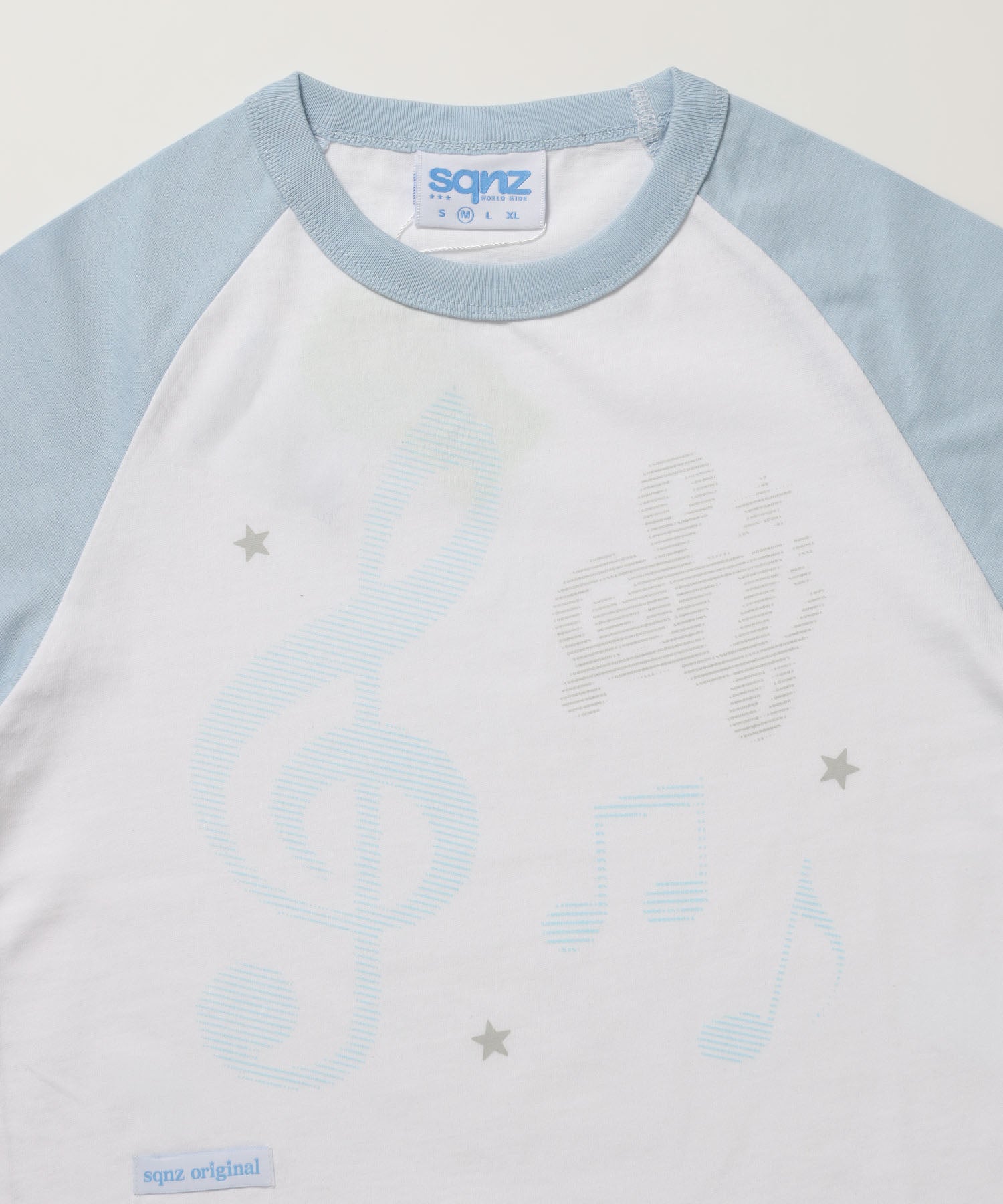 ※WEB限定 / プリントピチTシャツ / 配色ラグラン半袖Tシャツ / sqnz treble clef pt tee ライトブルー