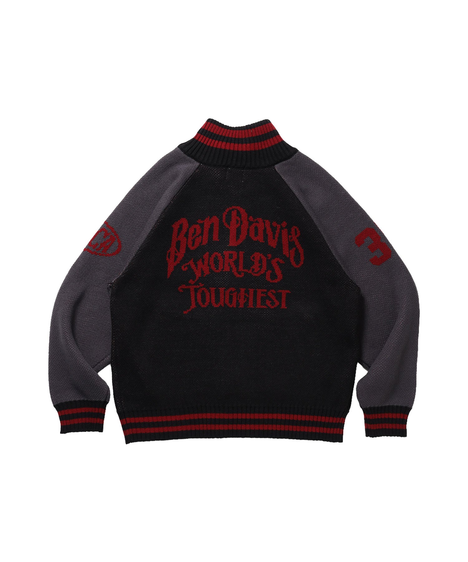 BALLPARK KNIT JACKET / ニット ジャケット ジャケード 刺繍 スタジャン スタジアムジャンパー ユニセックス 秋冬 ブラック