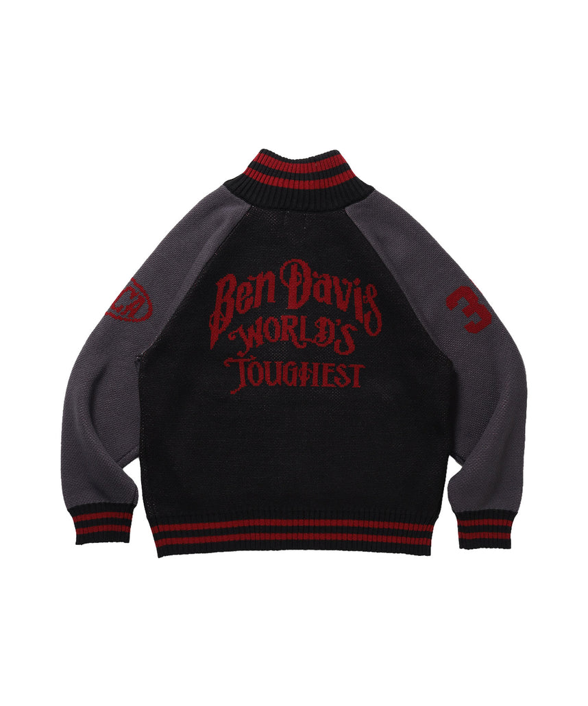 BALLPARK KNIT JACKET / ニット ジャケット ジャケード 刺繍 スタジャン スタジアムジャンパー ユニセックス 秋冬 ブラック