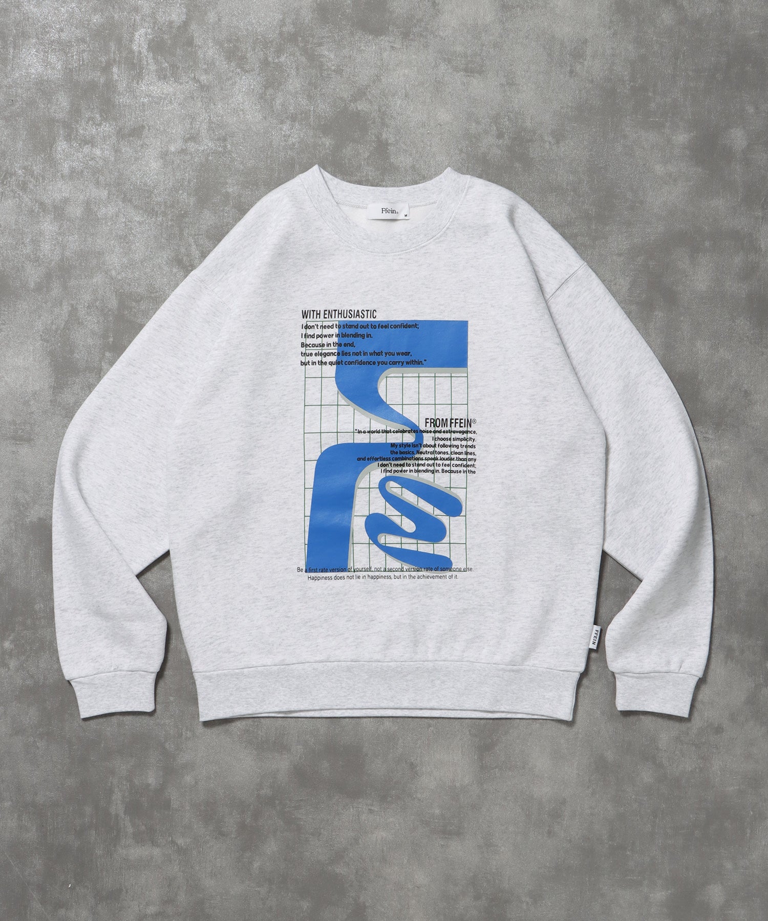 ヘビーウエイト線画アートスウェット / 裏起毛 スウェット アート クルーネック プリント アッシュグレー