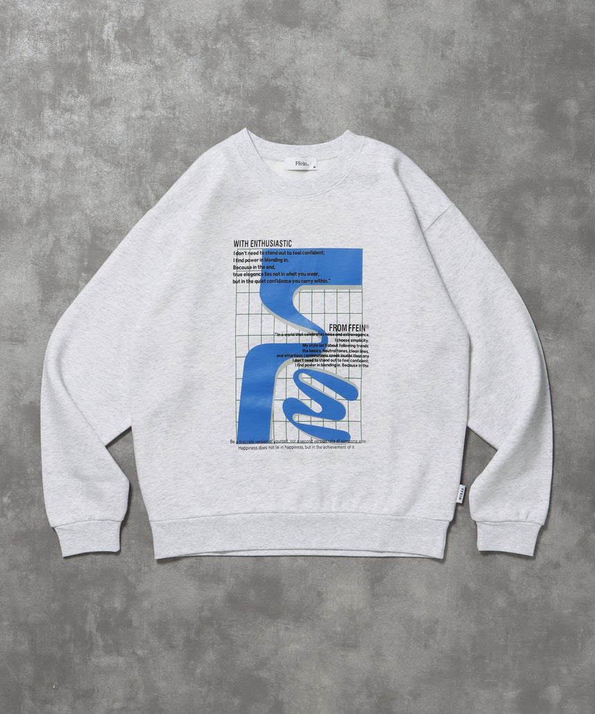 ヘビーウエイト線画アートスウェット / 裏起毛 スウェット アート クルーネック プリント アッシュグレー