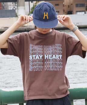 メッセージロゴショート丈Tシャツ / Tシャツ クルーネック 半袖 プリント ぼかしロゴ 【短丈】 モカ