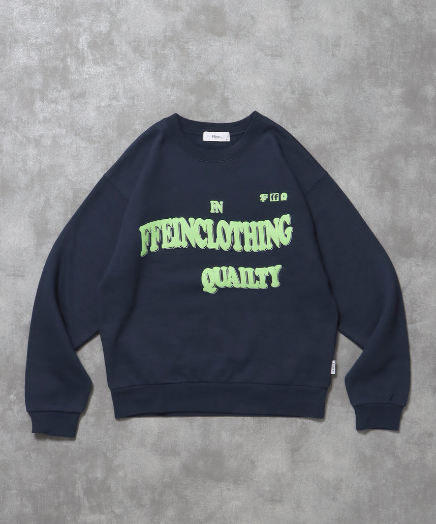 ヘビーウエイトウェーブロゴスウェット / 裏起毛 スウェット クルーネック ワンポイント プリント ネイビー