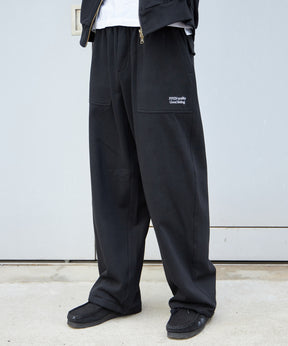 シンプルワイドベイカースウェットパンツ / 刺繍 ワンポイント シンプル ノームコア 綺麗目 セットアップ シティガール シティボーイ 裏起毛 ブラック