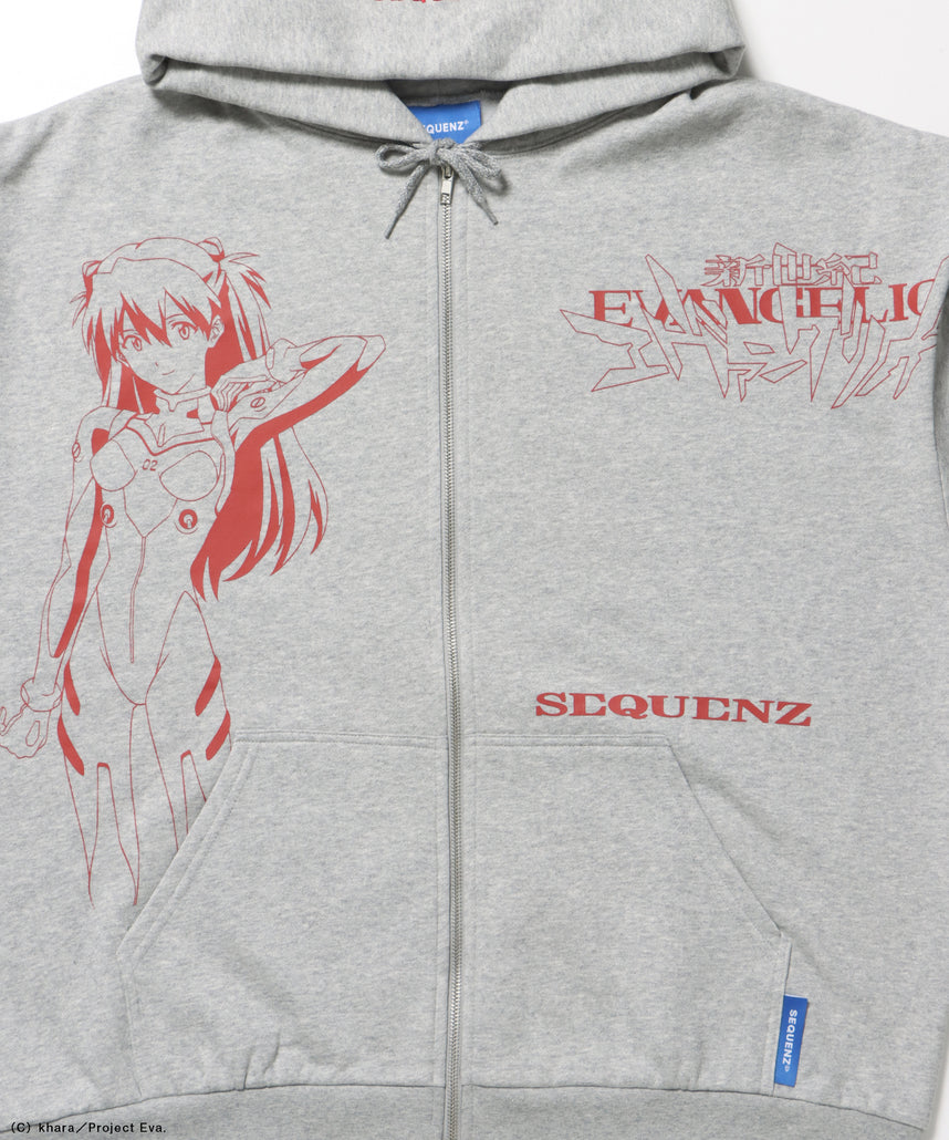 EVA CHARCTER ZIP PK / オーバーサイズ ビッグシルエット ジップパーカー 刺繍 プリント フーディ 裏起毛 ユニセックス グレー