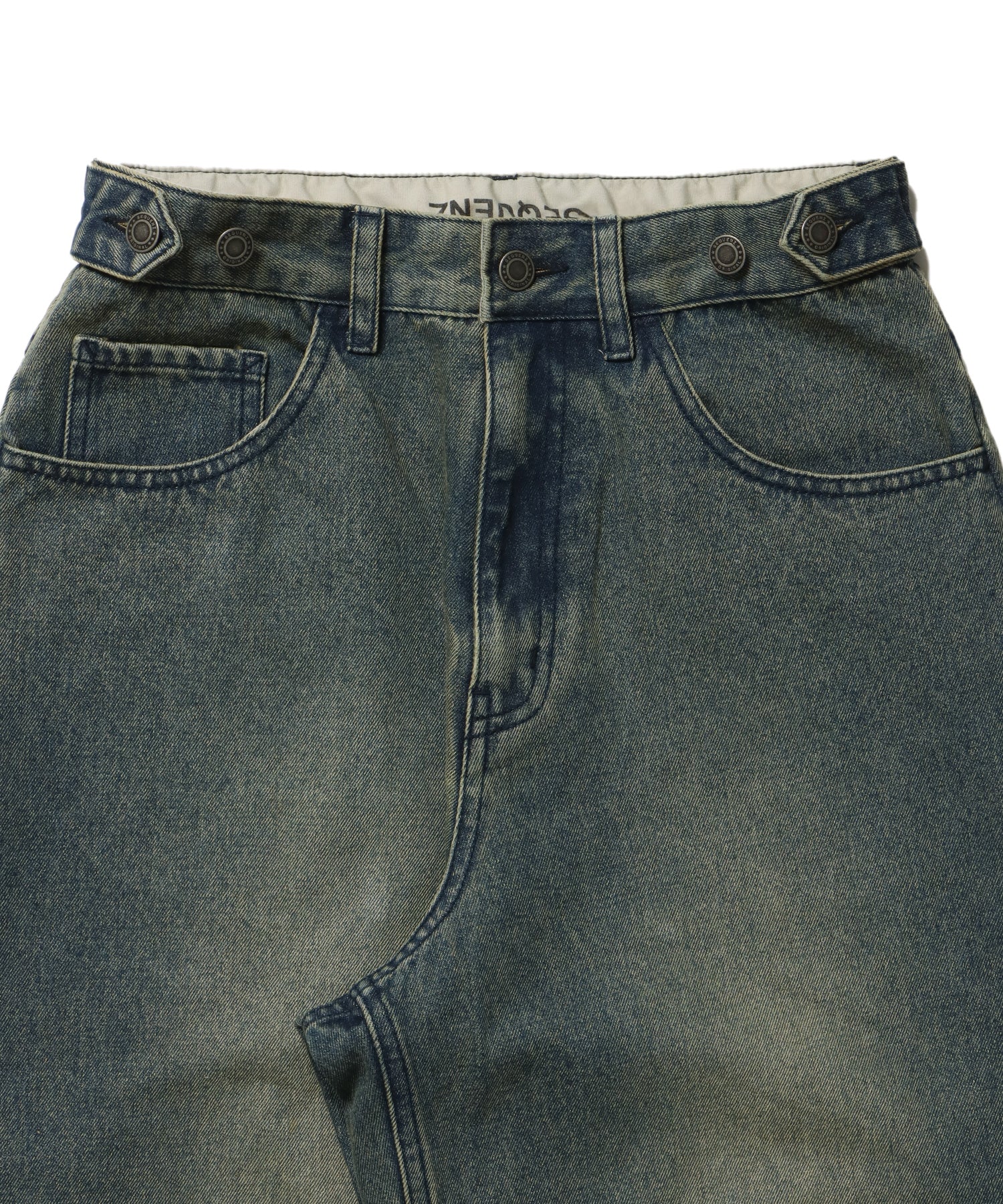 sqnz carve logo ladies denim / パンツ デニム リジッド 加工 カーブ 刺繍 ネイビー