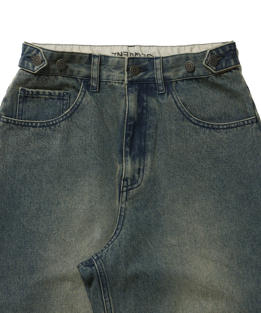 sqnz carve logo ladies denim / パンツ デニム リジッド 加工 カーブ 刺繍 ネイビー