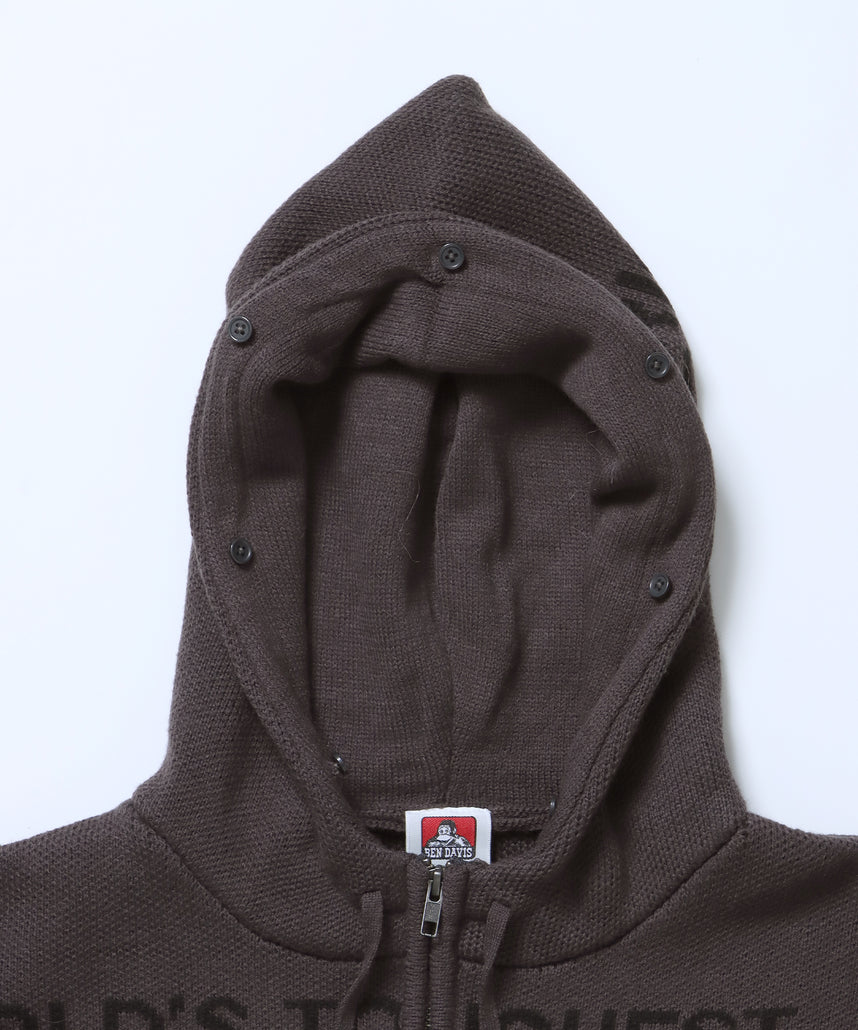 FAUX FUR TRIM KNIT JACKET / オーバーサイズ ニット ファー ジップパーカー フーディ ダブルジップ チャコール