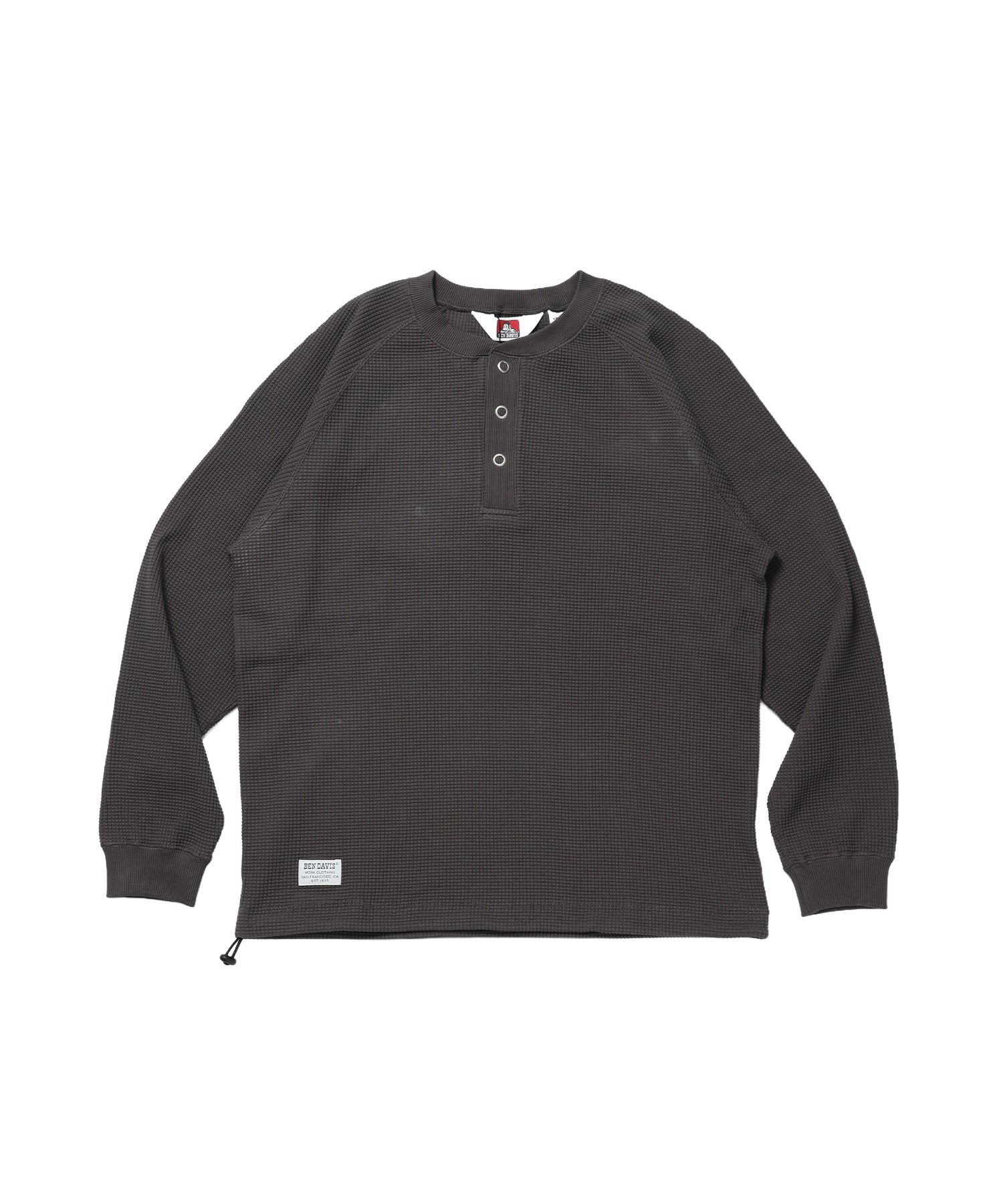 BIG WAFFLE HENLEY WIDE P/O / ワッフル ヘンリー ネック ワイドシルエット ロンT ユニセックス 長袖 ダークブラウン