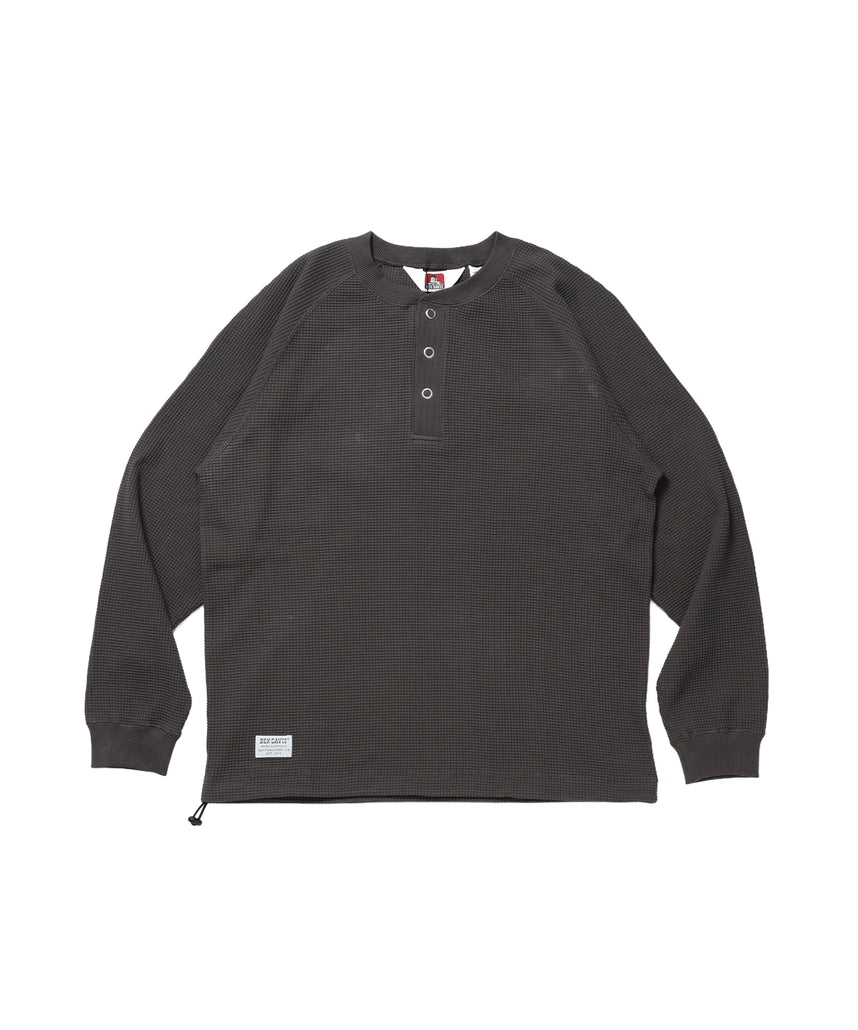 BIG WAFFLE HENLEY WIDE P/O / ワッフル ヘンリー ネック ワイドシルエット ロンT ユニセックス 長袖 ダークブラウン