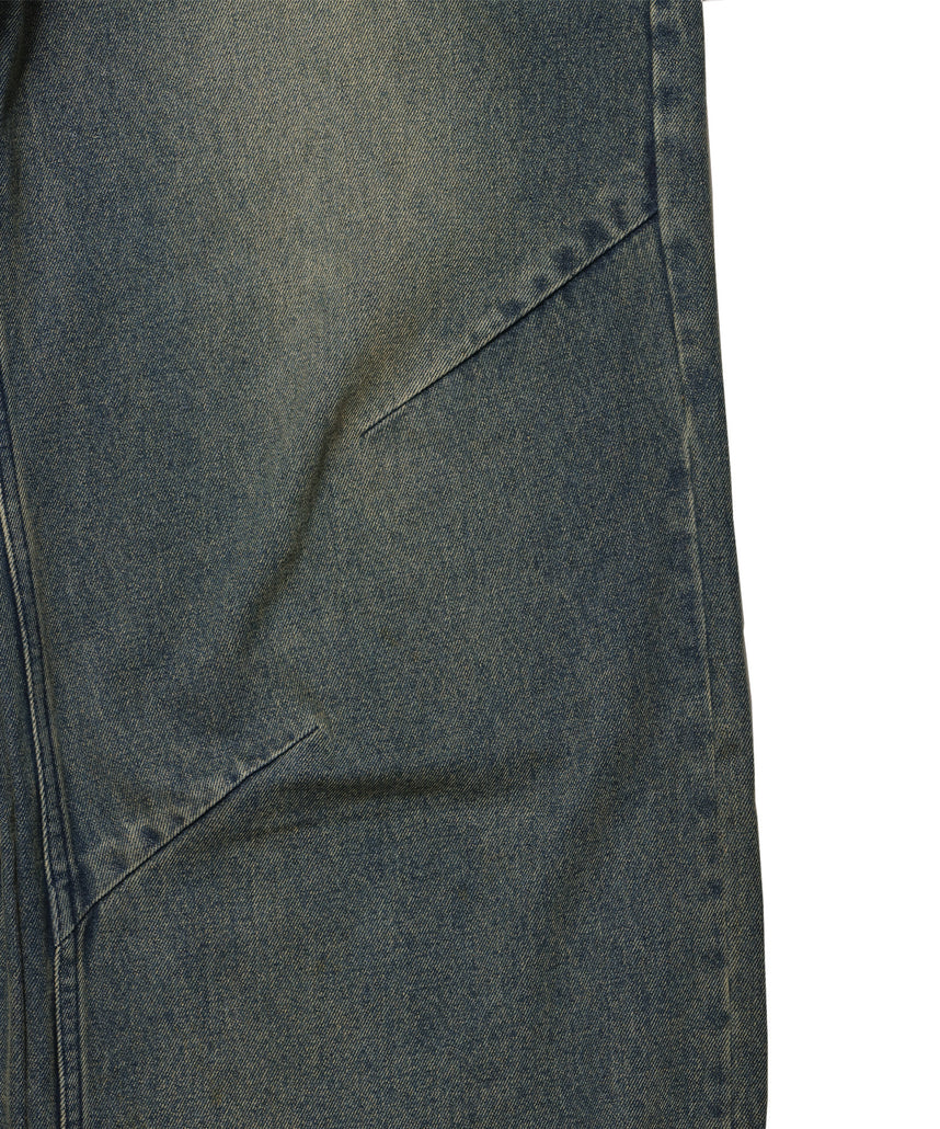 sqnz carve logo ladies denim / パンツ デニム リジッド 加工 カーブ 刺繍 ネイビー