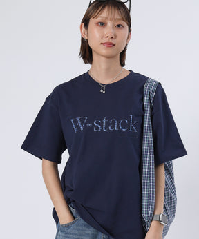 ユニバーサルロゴショート丈Tシャツ/ Tシャツ クルーネック 半袖 プリント 刺繍 チェック 【短丈】 柄81