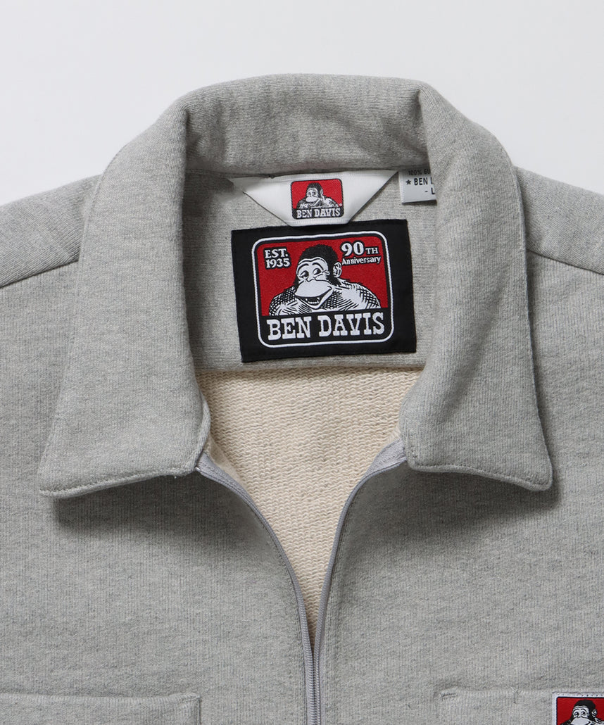 90TH H.SWEAT S/S 1/2 ZIP SHIRT / ヘビーウェイト 半袖 ハーフジップ 裏毛 ワンポイント ≪セットアップ対応≫ グレー