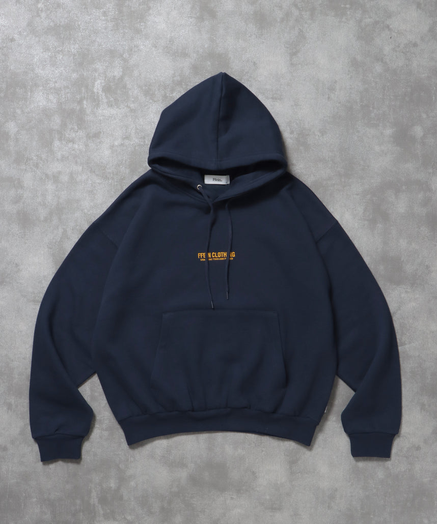 ヘビーウエイトセンターミニロゴジップパーカー / パーカー 裏起毛 ジップ 刺繍 ロゴ フーディ ダブルジップ ネイビー