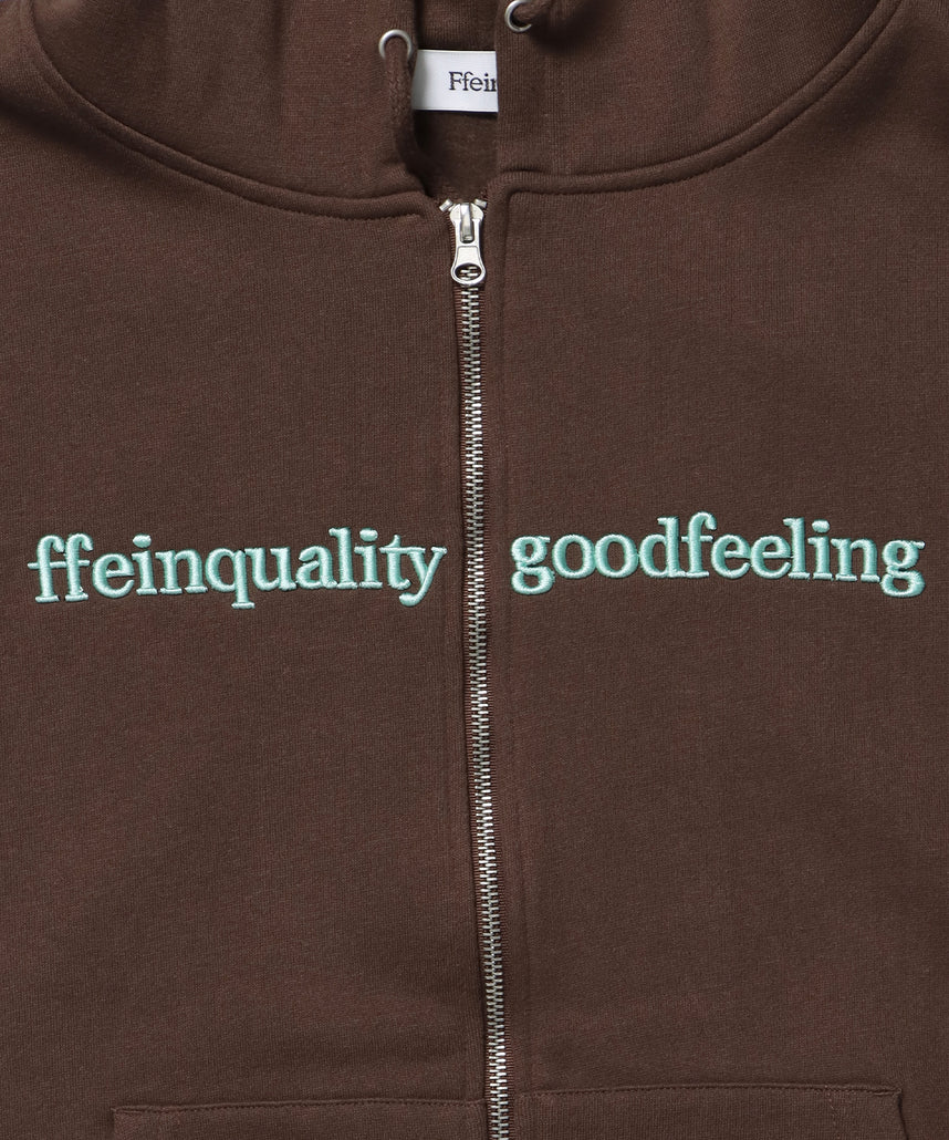 ヘビーウエイトセンターロゴ刺繍ZIPパーカー / パーカー 裏起毛 ジップ 刺繍 ロゴ フーディ バブルジップ ブラウン