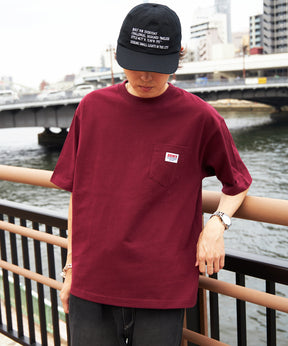 BIG POCKET TEE ZF / ポケット 半袖 ワンポイント ワイドシルエット ヘビーウエイト クルーネック ワイン